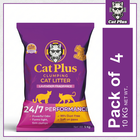 Cat Pluse Premium Clumping Cat Litter 20kg | Bentonite Cat Litter Low Dust | Strong Odour Control | Fast Clumping | Lavender Fragrance | Long Lasting for Cats & Kittens