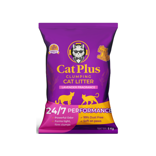 CatPlus Premium Clumping Cat Litter 5kg | Bentonite Cat Litter Low Dust | Strong Odour Control | Fast Clumping | Lavender Fragrance | Long Lasting for Cats & Kittens