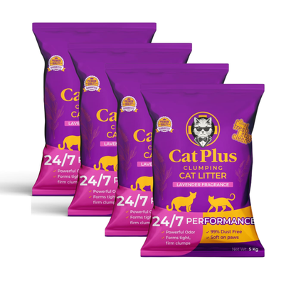 Cat Pluse Premium Clumping Cat Litter 20kg | Bentonite Cat Litter Low Dust | Strong Odour Control | Fast Clumping | Lavender Fragrance | Long Lasting for Cats & Kittens