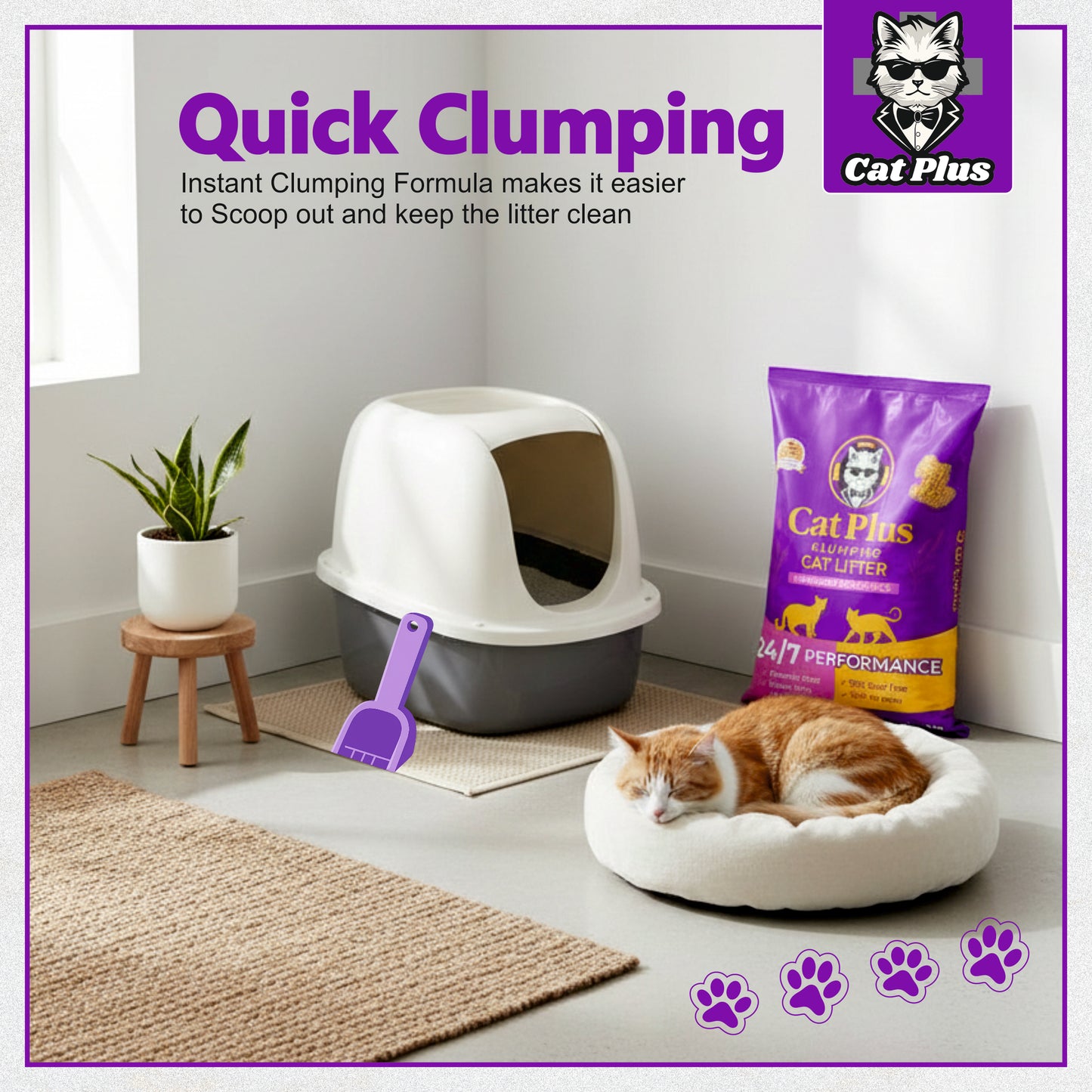 Cat Pluse Premium Clumping Cat Litter 10kg | Bentonite Cat Litter Low Dust | Strong Odour Control | Fast Clumping | Lavender Fragrance | Long Lasting for Cats & Kittens