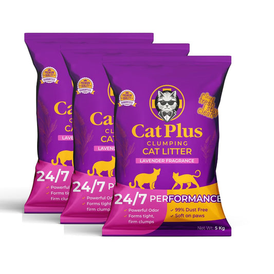 Cat Pluse Premium Clumping Cat Litter 15kg | Bentonite Cat Litter Low Dust | Strong Odour Control | Fast Clumping | Lavender Fragrance | Long Lasting for Cats & Kittens