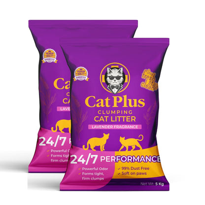 Cat Pluse Premium Clumping Cat Litter 10kg | Bentonite Cat Litter Low Dust | Strong Odour Control | Fast Clumping | Lavender Fragrance | Long Lasting for Cats & Kittens