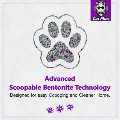 Cat Pluse Premium Clumping Cat Litter 10kg | Bentonite Cat Litter Low Dust | Strong Odour Control | Fast Clumping | Lavender Fragrance | Long Lasting for Cats & Kittens