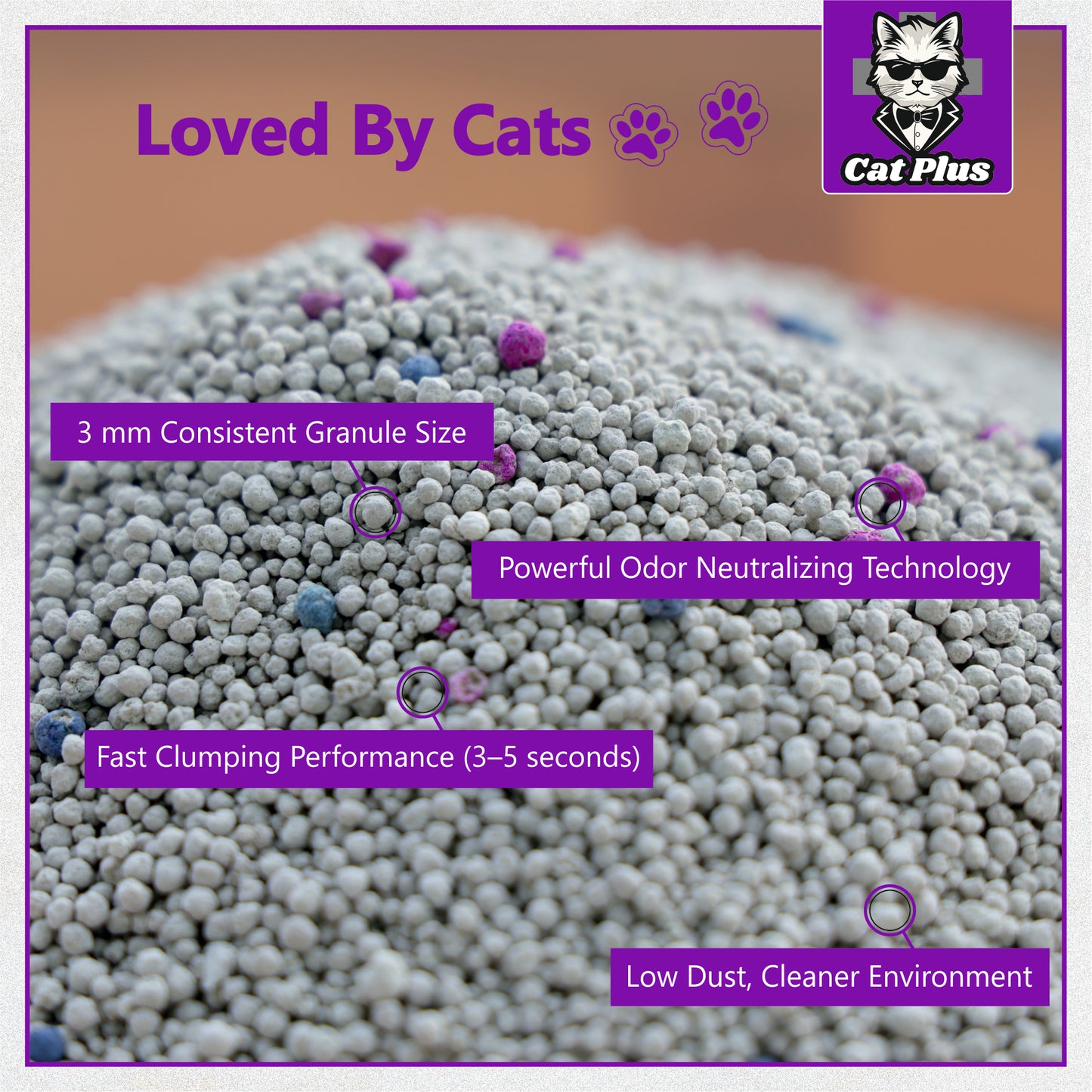 Cat Pluse Premium Clumping Cat Litter 10kg | Bentonite Cat Litter Low Dust | Strong Odour Control | Fast Clumping | Lavender Fragrance | Long Lasting for Cats & Kittens
