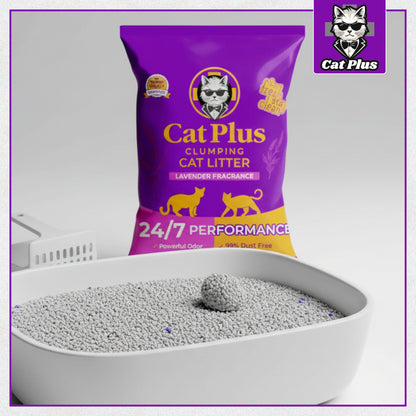 Cat Pluse Premium Clumping Cat Litter 10kg | Bentonite Cat Litter Low Dust | Strong Odour Control | Fast Clumping | Lavender Fragrance | Long Lasting for Cats & Kittens